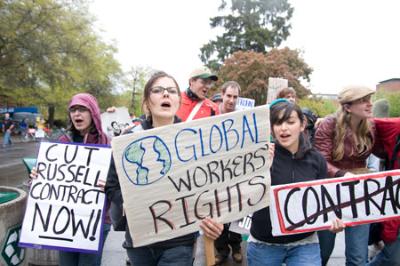 University of Oregon students protest Russell contract